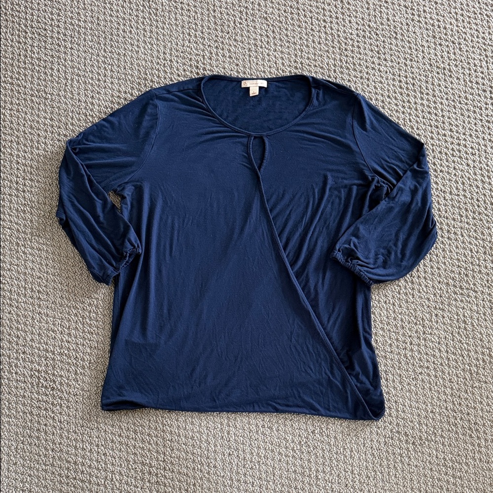 Women's Navy Blue Draped 3/4-Sleeve Top